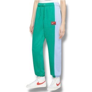 Nike Sweatpants WMNS XL Green Colorblock Tapered Fleece Sporty Swoosh Activewear